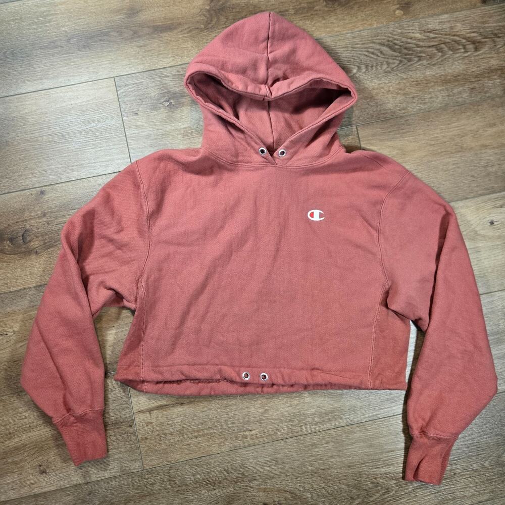 Champion Reverse Weave Crop Hoodie Womens S Red Pullover Streetwear Casual